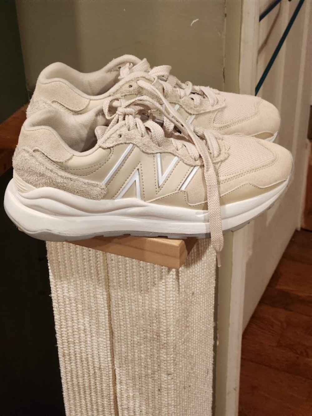 new balance 57 40 sneakers in the sandstone white